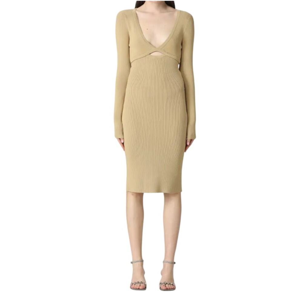 $475 IRO Paris Eugenia Cutout Midi Dress in Sand S NWT